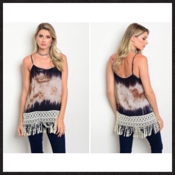 🏆HP🏆Navy Tie Dye Fringe Tank Top - Picture 6 of 8